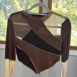 AKIRA Brown Asymmetrical Cut Out Crop Top